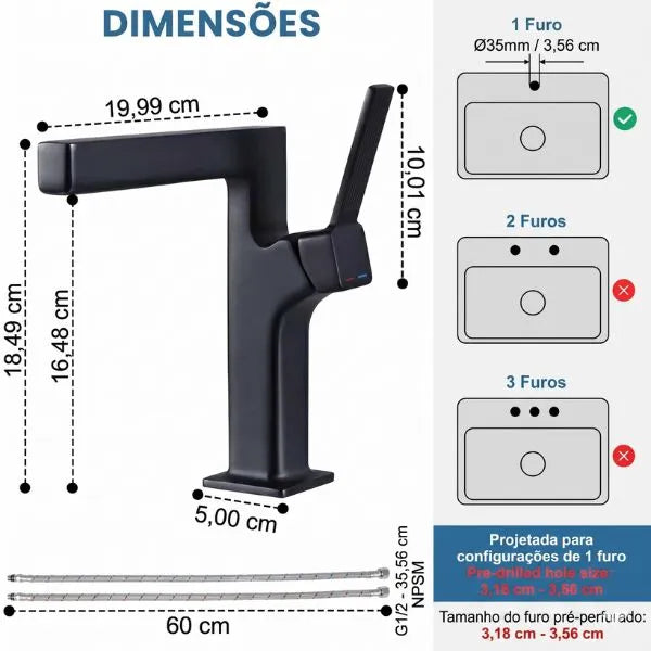 Torneira Para Banheiro Monocomando Misturador Moderna Royal Atlas - imagem do produto 2
