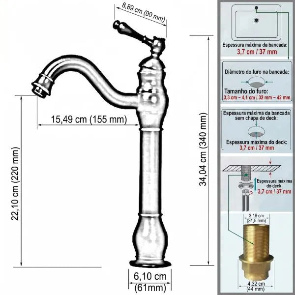 Torneira Bica Alta Gourmet Monocomando Para Banheiro Lavabo - imagem do produto 2