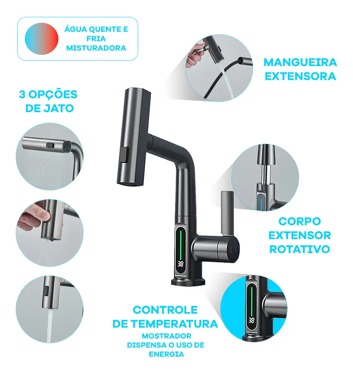 Torneira para Banheiro Monocomando Digital Cascata - Torneiras Royal 5