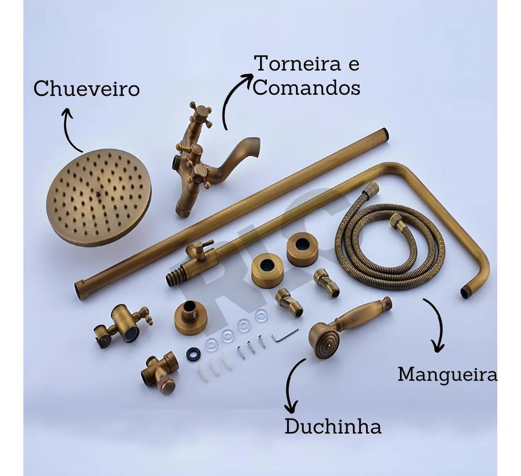 Chuveiro Para Banheiro Com Ducha e Desviador Conjunto Completo Modelo Vintage - imagem do produto 6