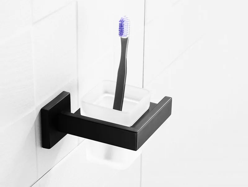 Porta Toalhas Para Banheiro Conjunto Completo Veneza Preto Fosco - imagem do produto 5