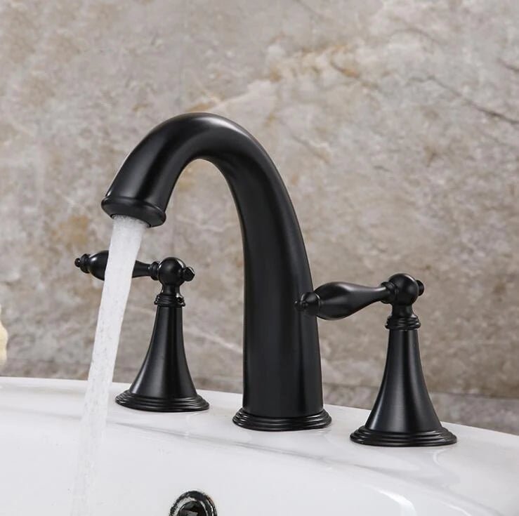 Torneira Para Banheiro Alça Dupla Modelo Vintage Água Quente e Fria - Preto