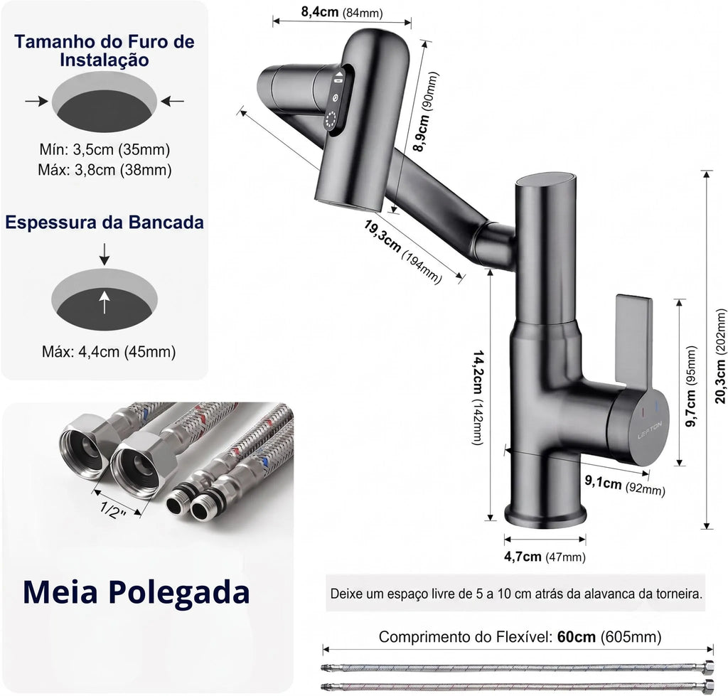 Torneira Para Banheiro Monocomando Misturador Com Display Digital LED 360° Rotação - Torneiras Royal 2