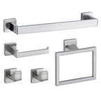 Kit Acessórios Para Banheiro Moderno Inox Com Ventosa 5 Peças - Cromado