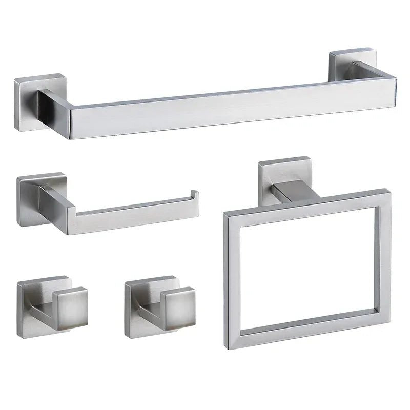 Kit Acessórios Para Banheiro Moderno Inox Com Ventosa 5 Peças - Cromado
