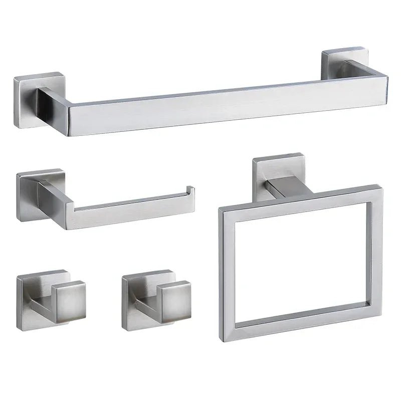 Kit Acessórios Para Banheiro Moderno Inox Com Ventosa 5 Peças - Cromado