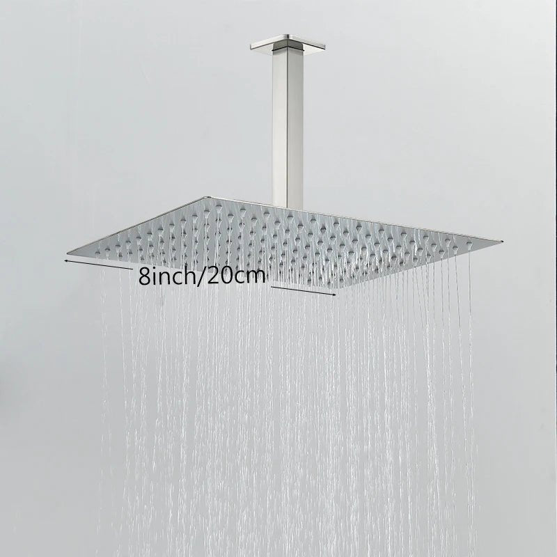 Chuveiro De Teto Quadrado Ultrafino Aço Inoxidável - Níquel Escovado - 20cm