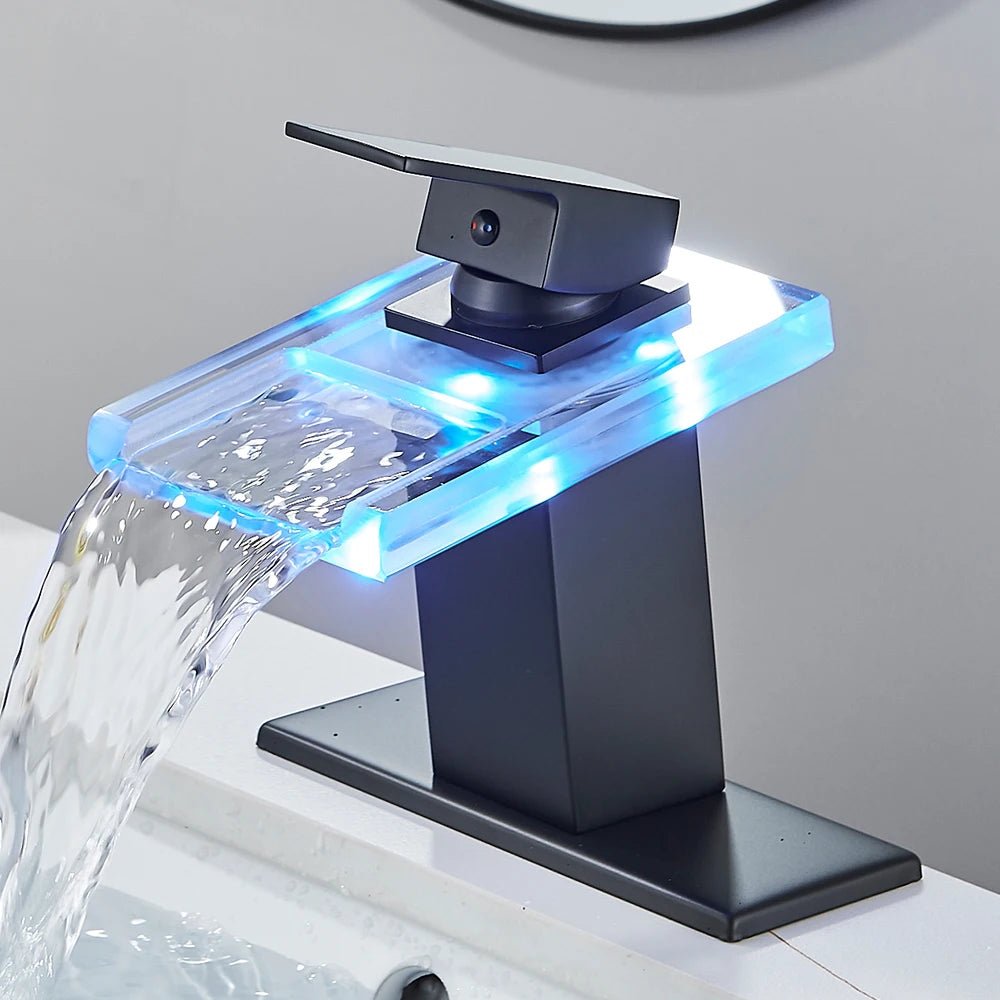 Torneira Para Banheiro Cascata Gourmet Monocomando AquaGlam - Preto 3 Furos