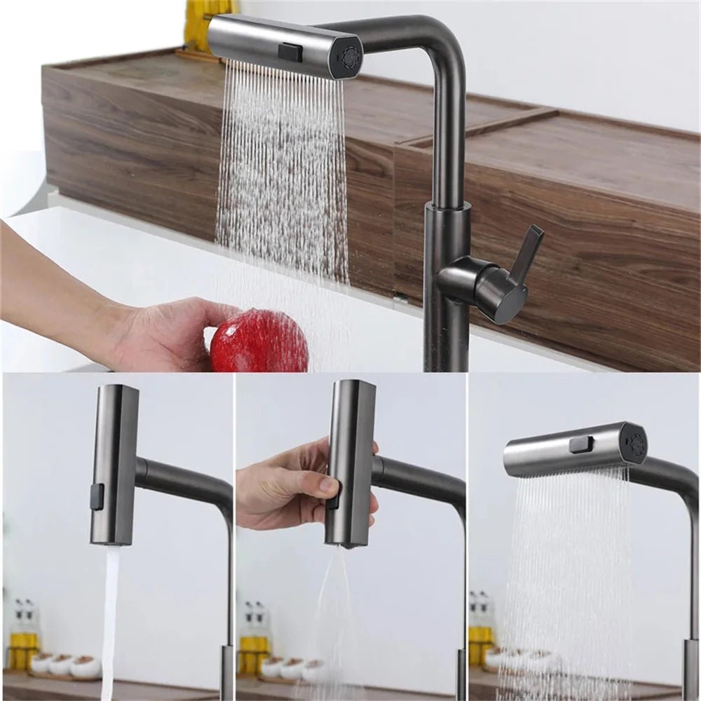 Torneira Para Cozinha Monocomando Pulverizador Cascata Rotativa com Ducha Extensível Rotativa - imagem do produto 4