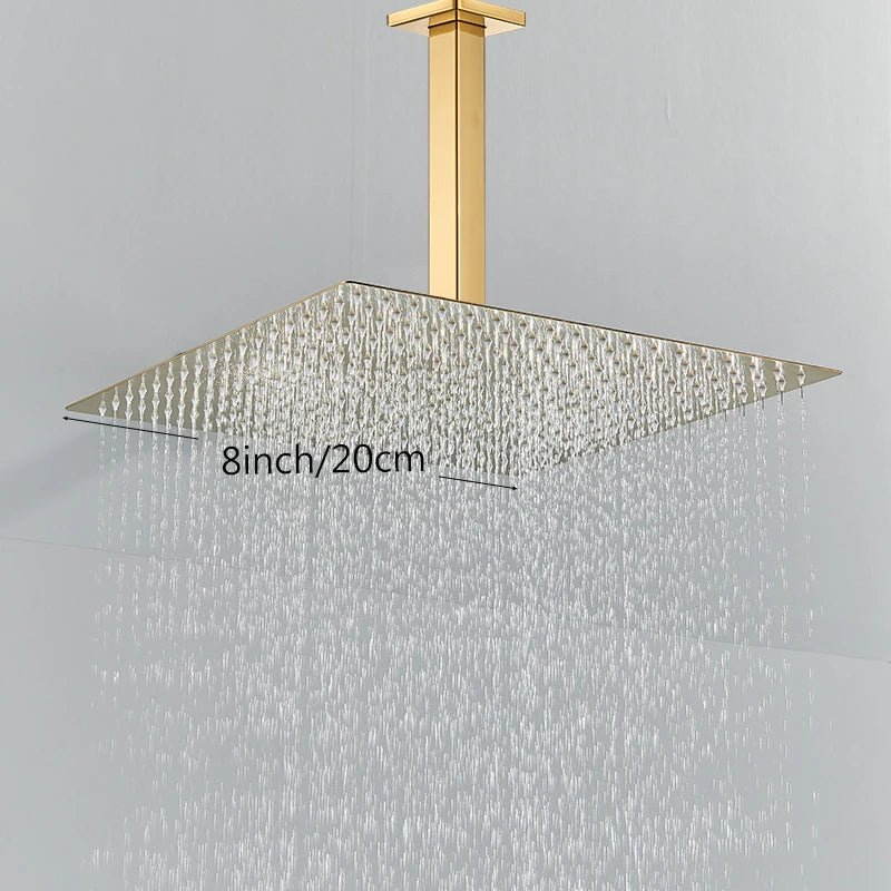 Chuveiro De Teto Quadrado Ultrafino Aço Inoxidável - Dourado - 20cm