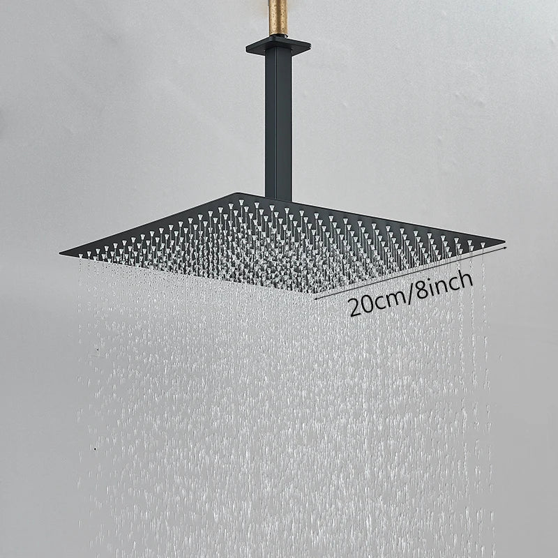 Chuveiro De Teto Quadrado Ultrafino Aço Inoxidável - Preto Fosco - 20cm