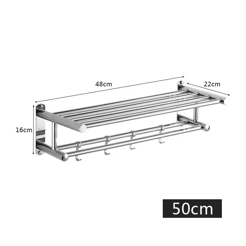 Porta Toalha Duplo Toalheiro Aço Inoxidável Para Banheiro - Porta Toalha Duplo 50cm