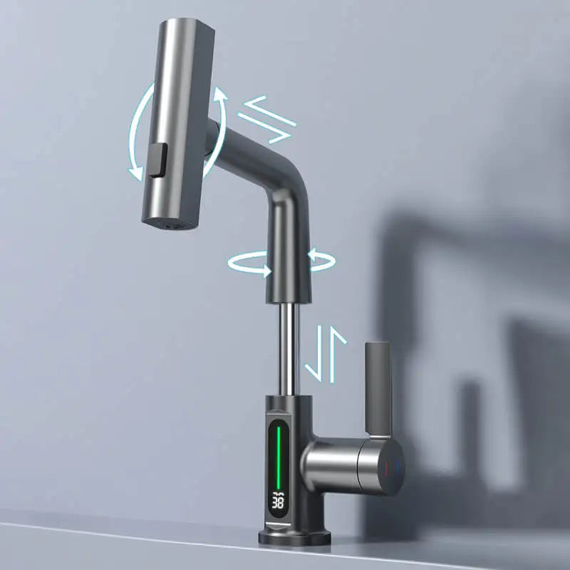 Detalhe da torneira monocomando cascata com visor digital