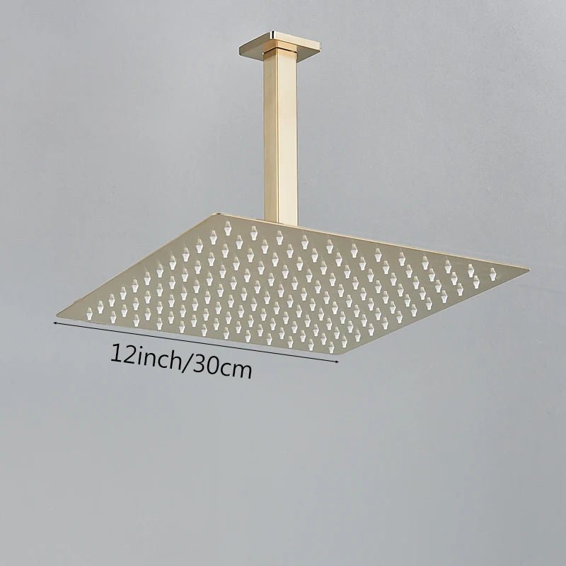 Chuveiro De Teto Quadrado Ultrafino Aço Inoxidável - Dourado Escovado - 30cm