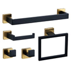 Kit Acessórios Para Banheiro Moderno Inox Com Ventosa 5 Peças - Preto