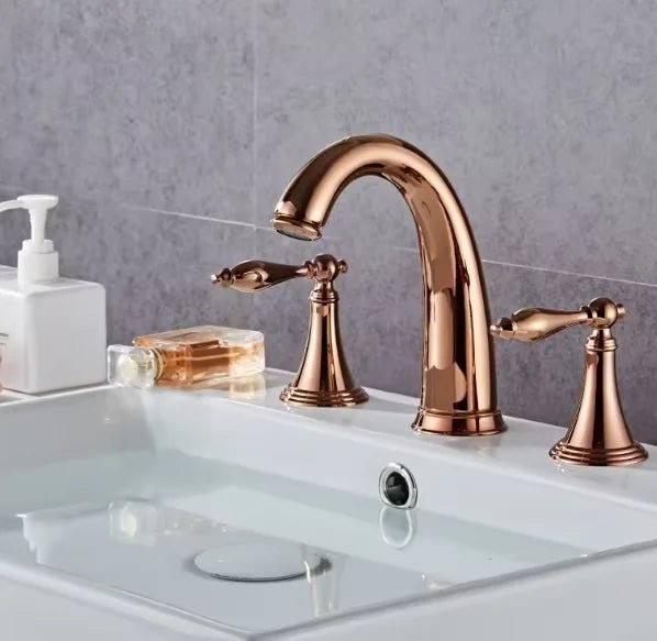 Torneira Para Banheiro Alça Dupla Modelo Vintage Água Quente e Fria - rosé