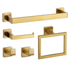 Kit Acessórios Para Banheiro Moderno Inox Com Ventosa 5 Peças - Dourado