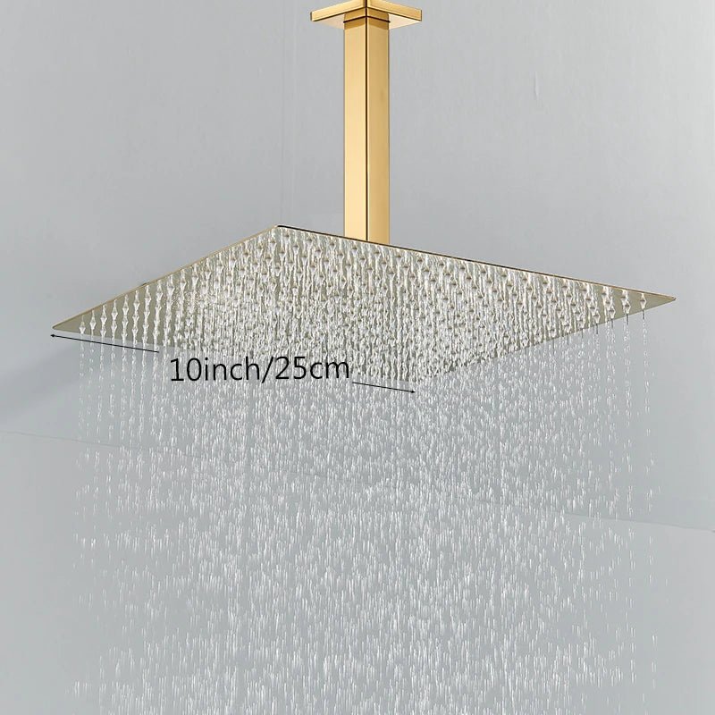 Chuveiro De Teto Quadrado Ultrafino Aço Inoxidável - Dourado - 25cm
