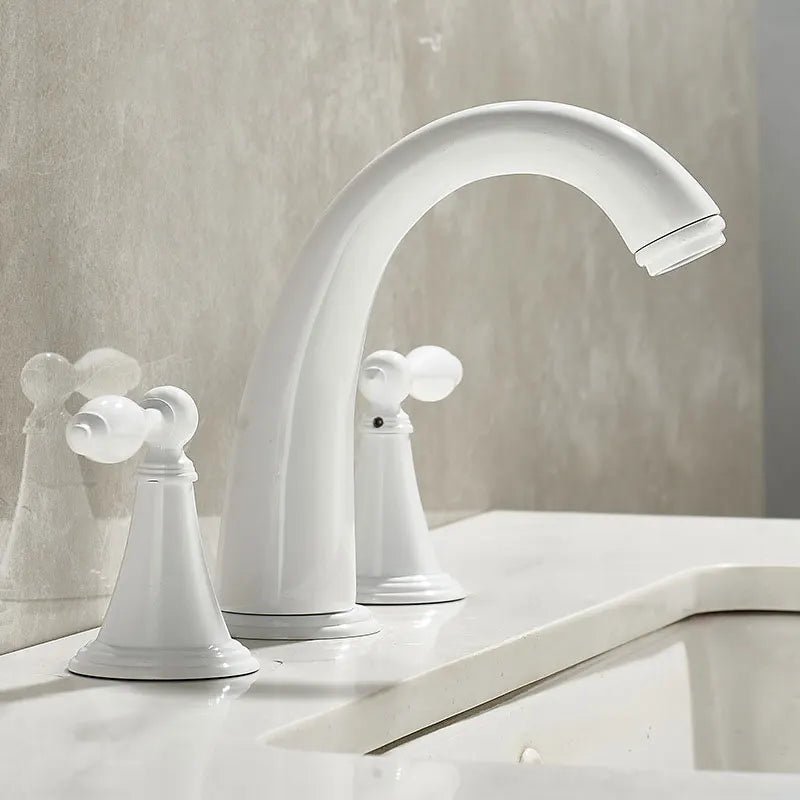 Torneira Para Banheiro Alça Dupla Modelo Vintage Água Quente e Fria - Branco