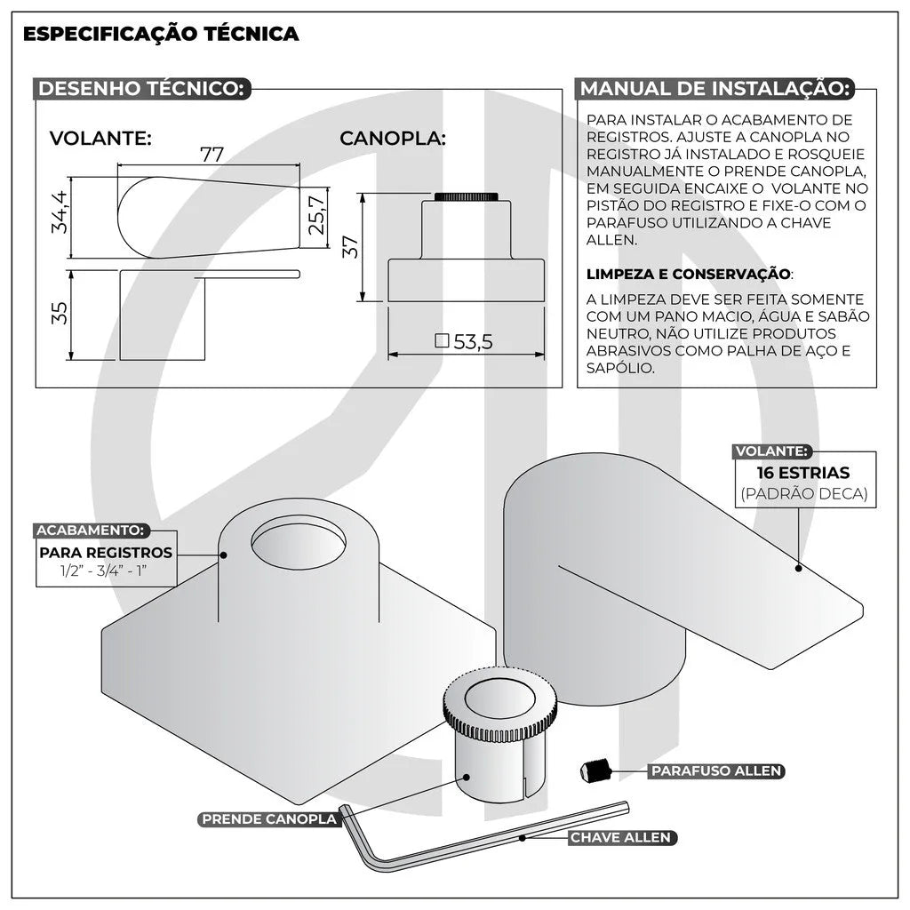 Acabamento Para Registro Quadrado Alavanca Corten Chuveiro Banheiro Padrão Deca - imagem do produto 7