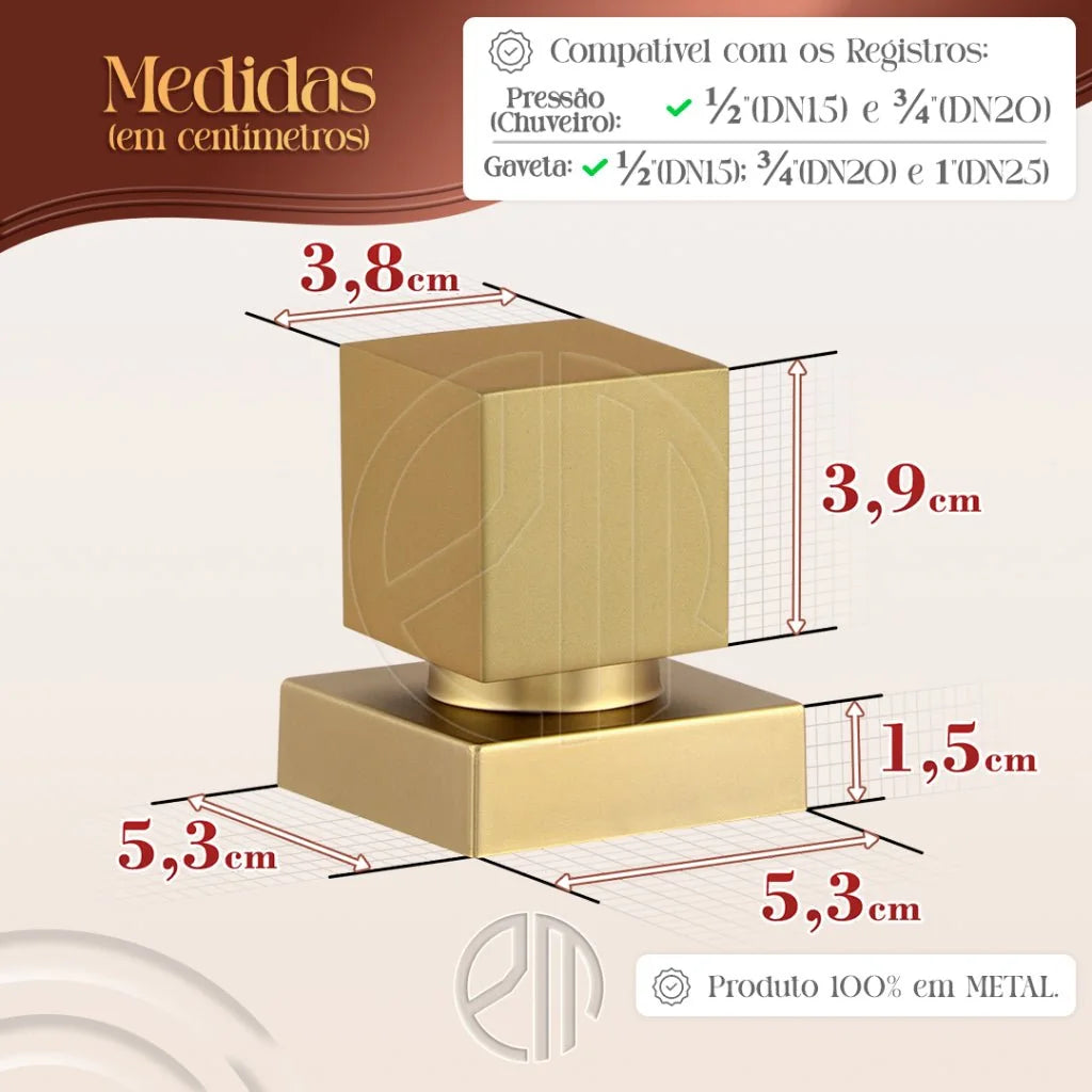 Acabamento Quadrado Registro Dourado Fosco Metal Padrão Deca - imagem do produto 4
