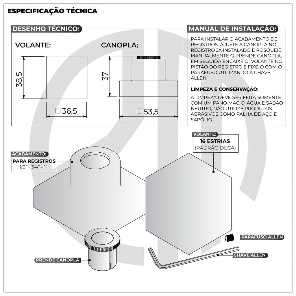 Acabamento Quadrado Registro Dourado Fosco Metal Padrão Deca - imagem do produto 5