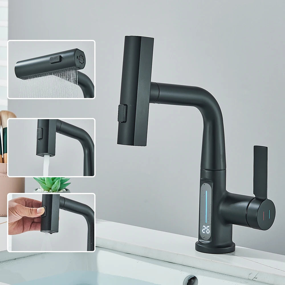 Torneira digital cascata para banheiro acabamento preto