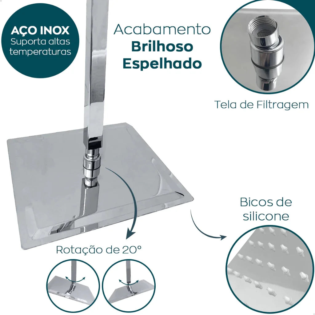 Chuveiro De Teto Quadrado Ultrafino Aço Inoxidável 30x30 - imagem do produto 4