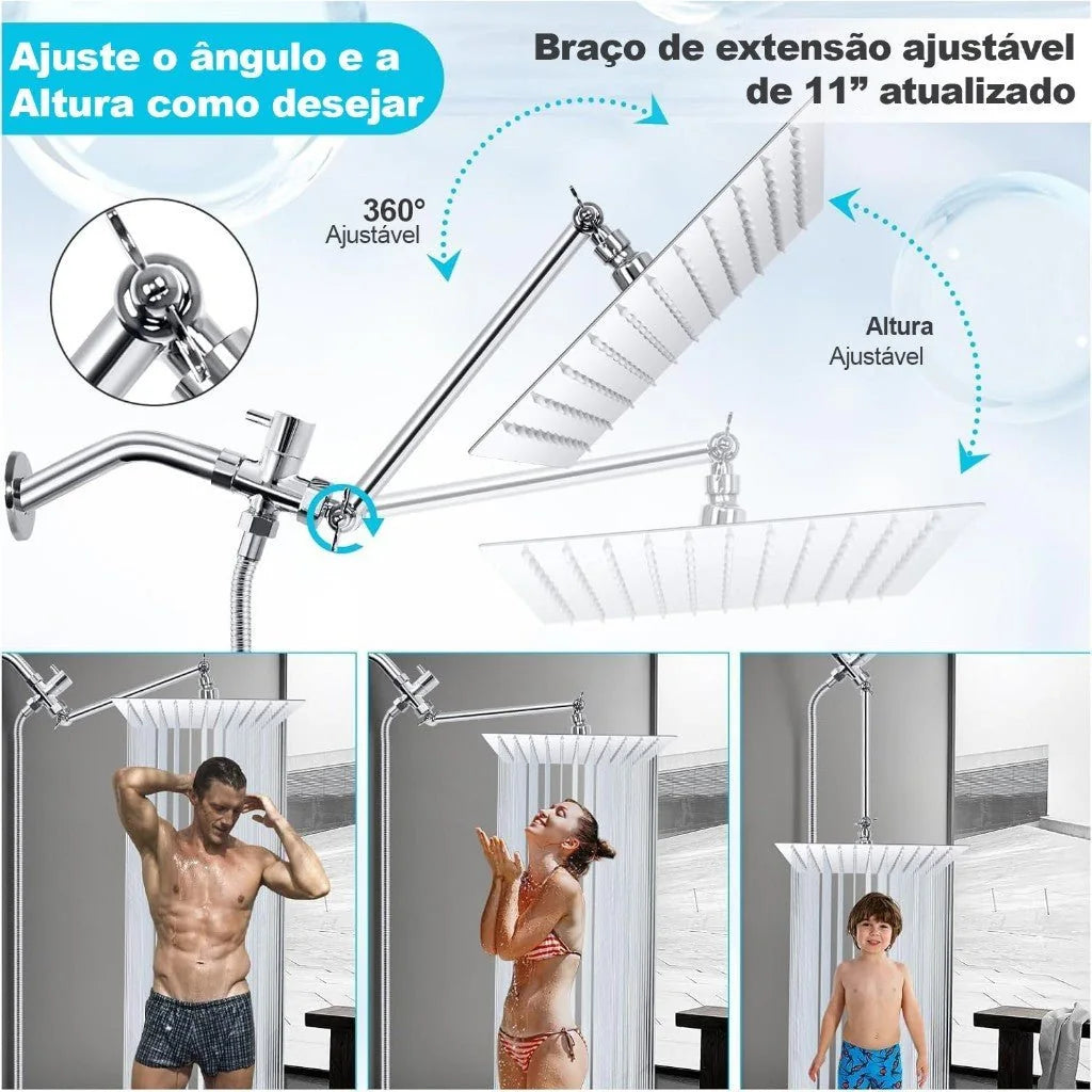 Chuveiro Para Banheiro e Ducha Manual De Parede 25x25cm Inox Cromado - imagem do produto 2