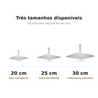 Comparativo dos três tamanhos do chuveiro de teto quadrado: 20 cm, 25 cm e 30 cm
