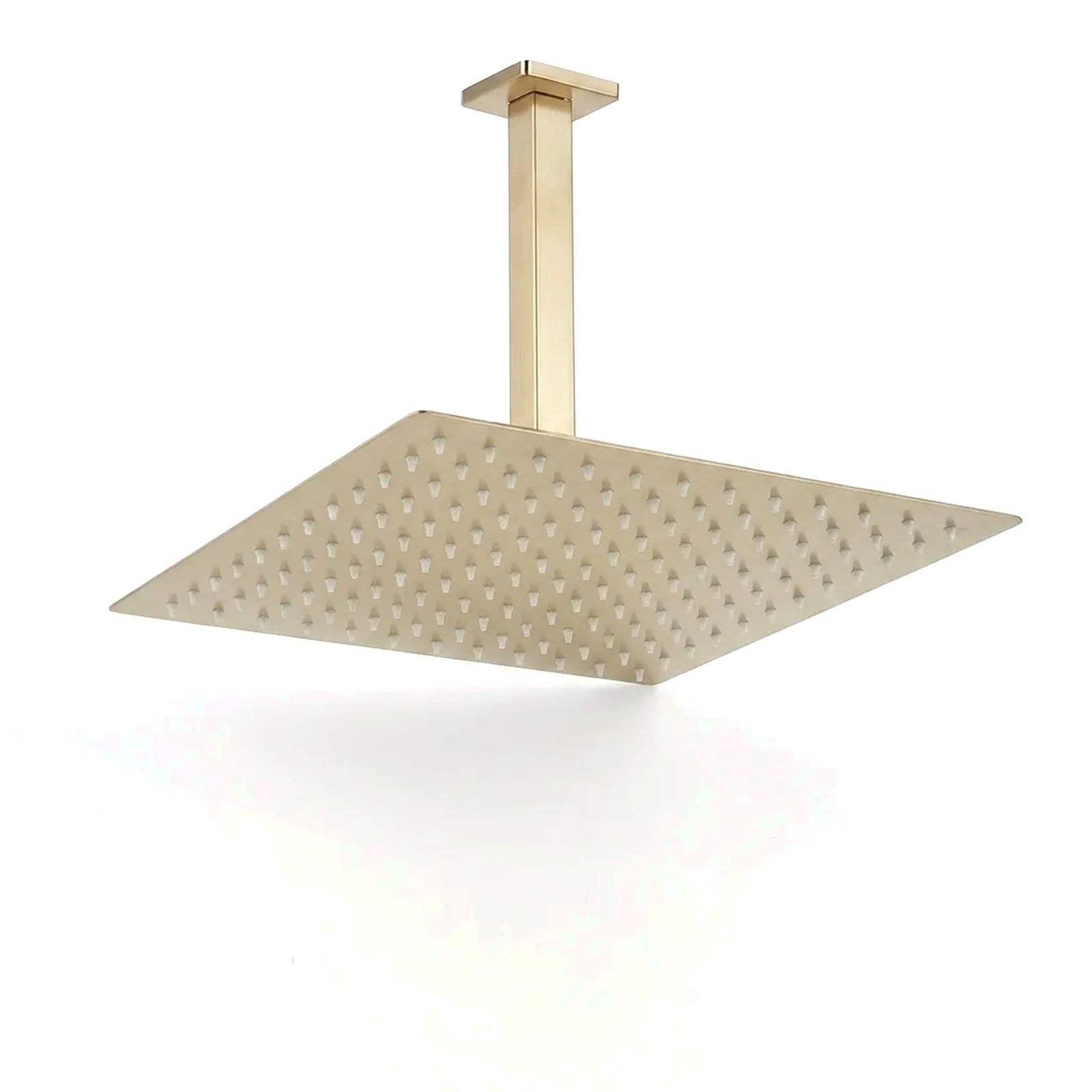 Chuveiro de teto quadrado ultrafino dourado escovado, foto em fundo branco - Torneiras Royal