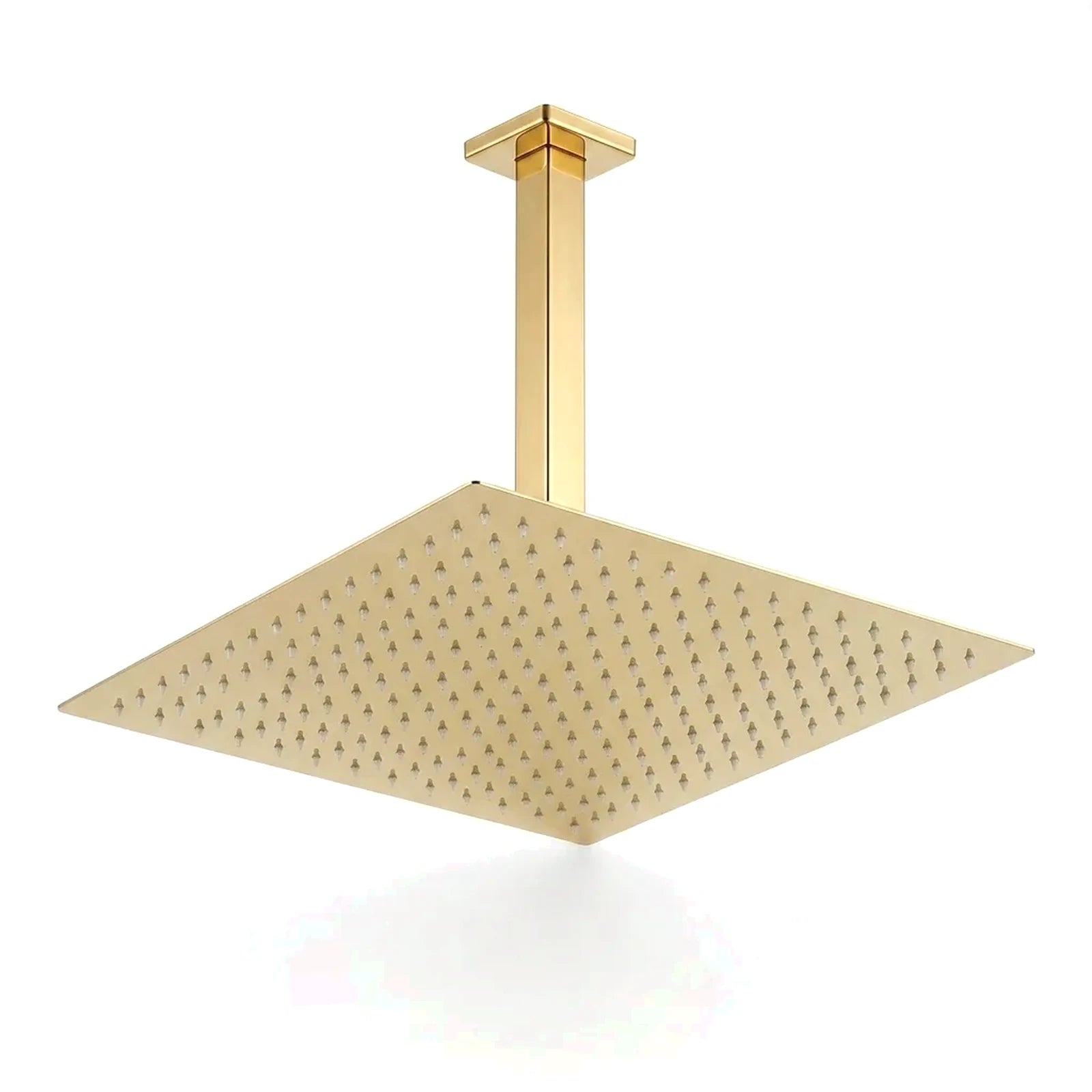 Chuveiro de teto quadrado ultrafino dourado polido, foto em fundo branco - Torneiras Royal