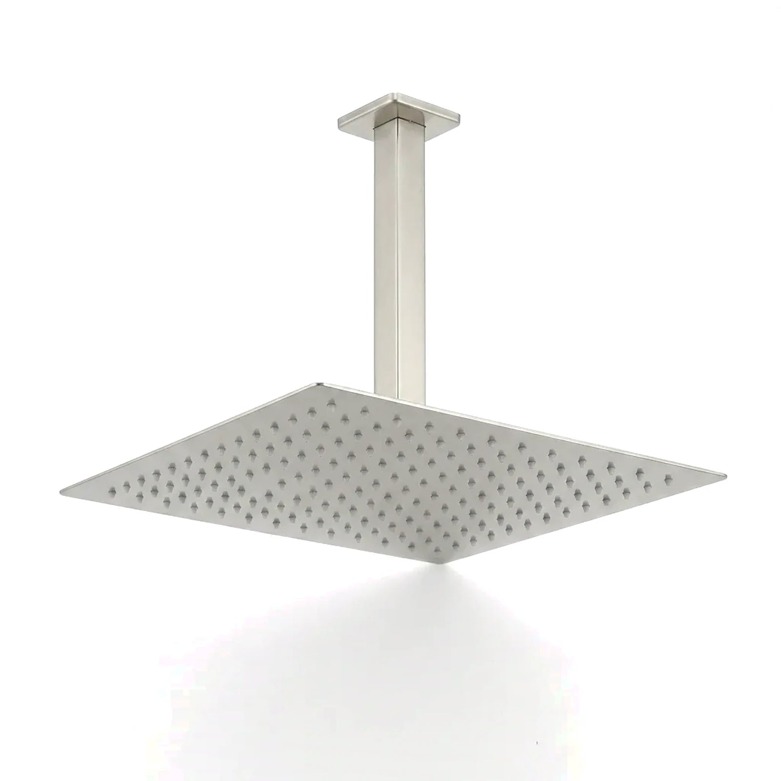 Chuveiro de teto quadrado ultrafino níquel escovado, foto em fundo branco - Torneiras Royal