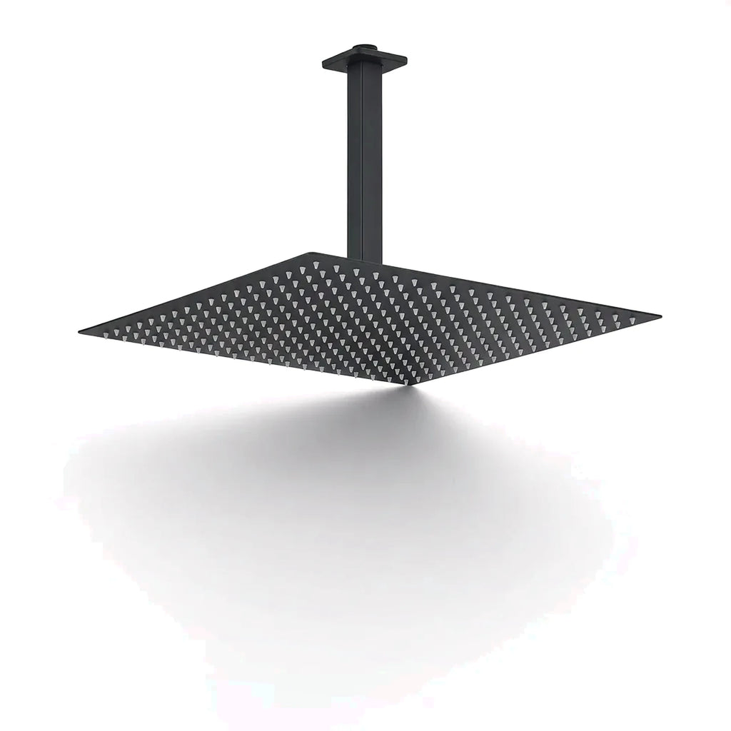 Chuveiro de teto quadrado ultrafino preto fosco, foto em fundo branco - Torneiras Royal