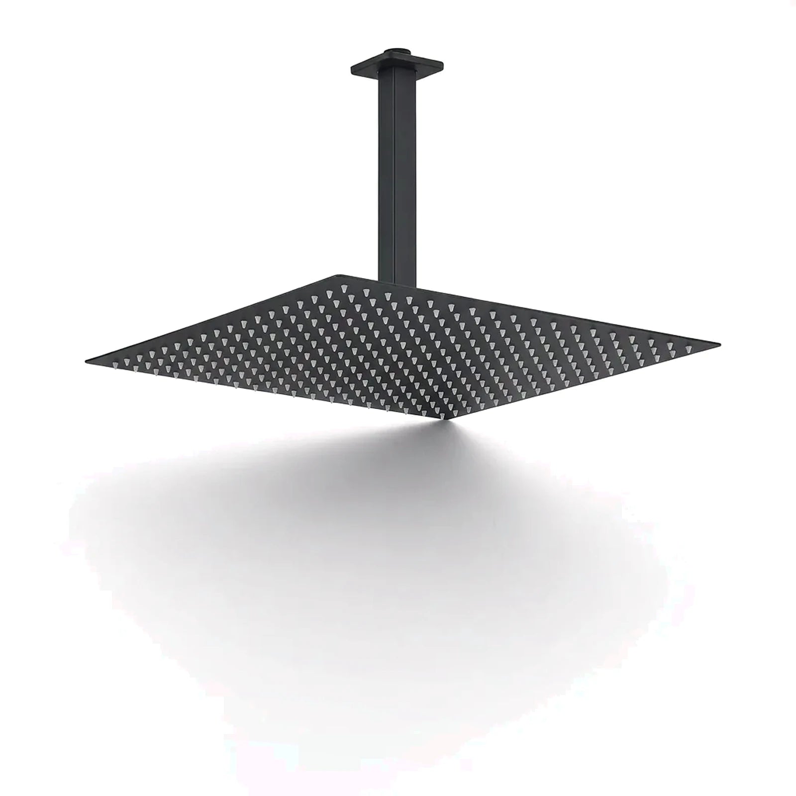 Chuveiro de teto quadrado ultrafino preto fosco, foto em fundo branco - Torneiras Royal