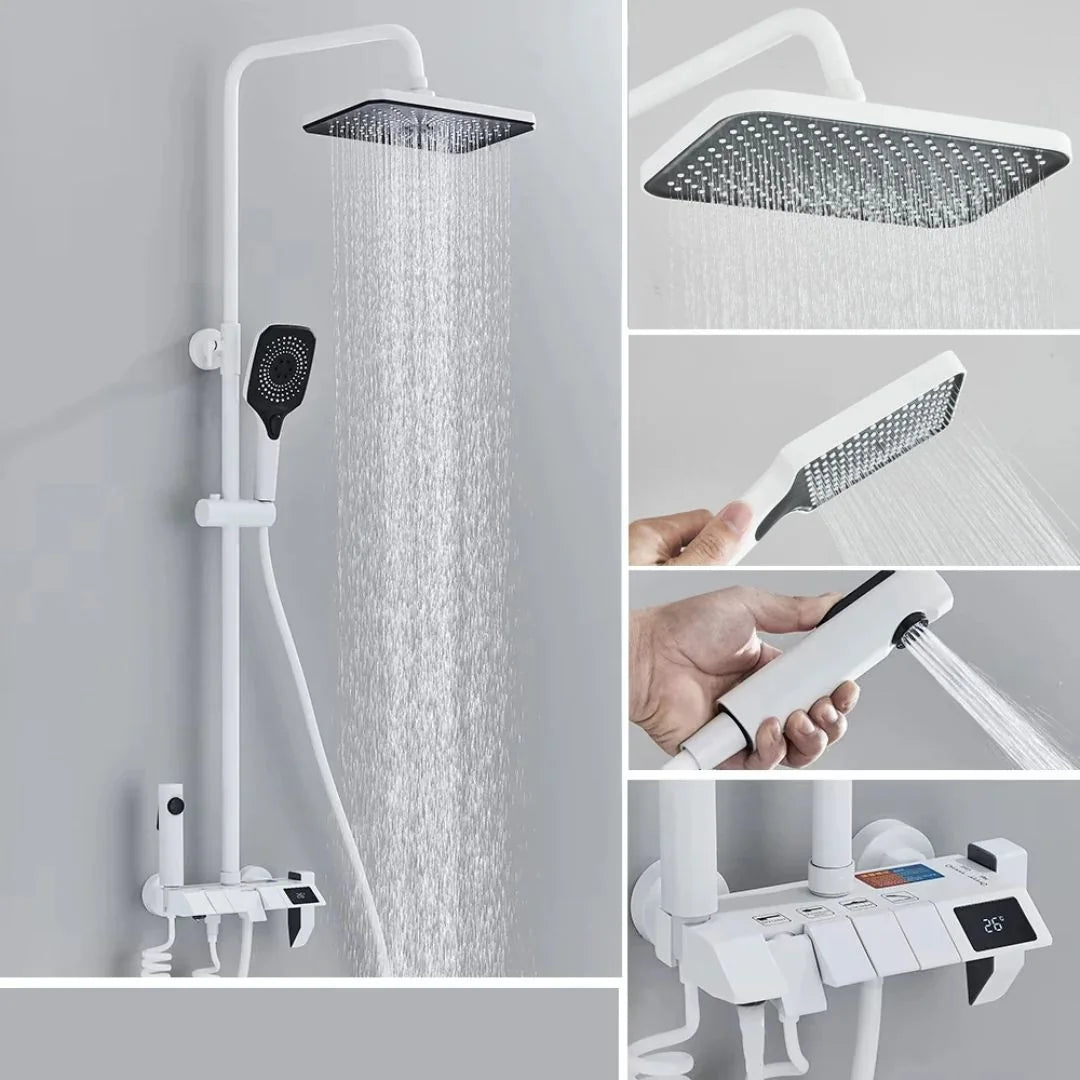 Conjunto Chuveiro Ducha Inteligente Display Digital Misturador - Chuveiro Para Banheiro Branco