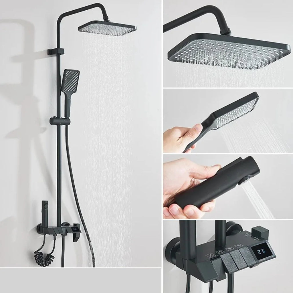 Conjunto Chuveiro Ducha Inteligente Display Digital Misturador - Chuveiro Para Banheiro Preto