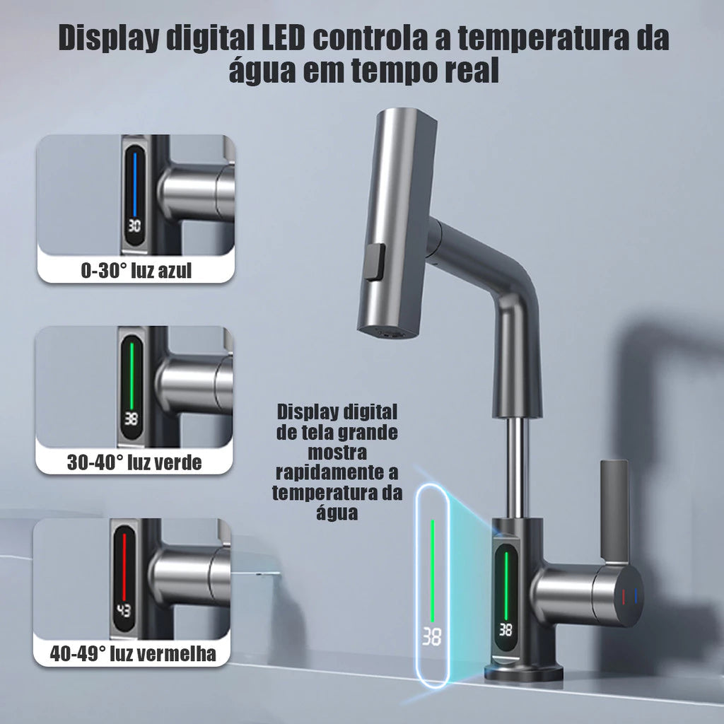 Torneira digital cascata para banheiro com design moderno