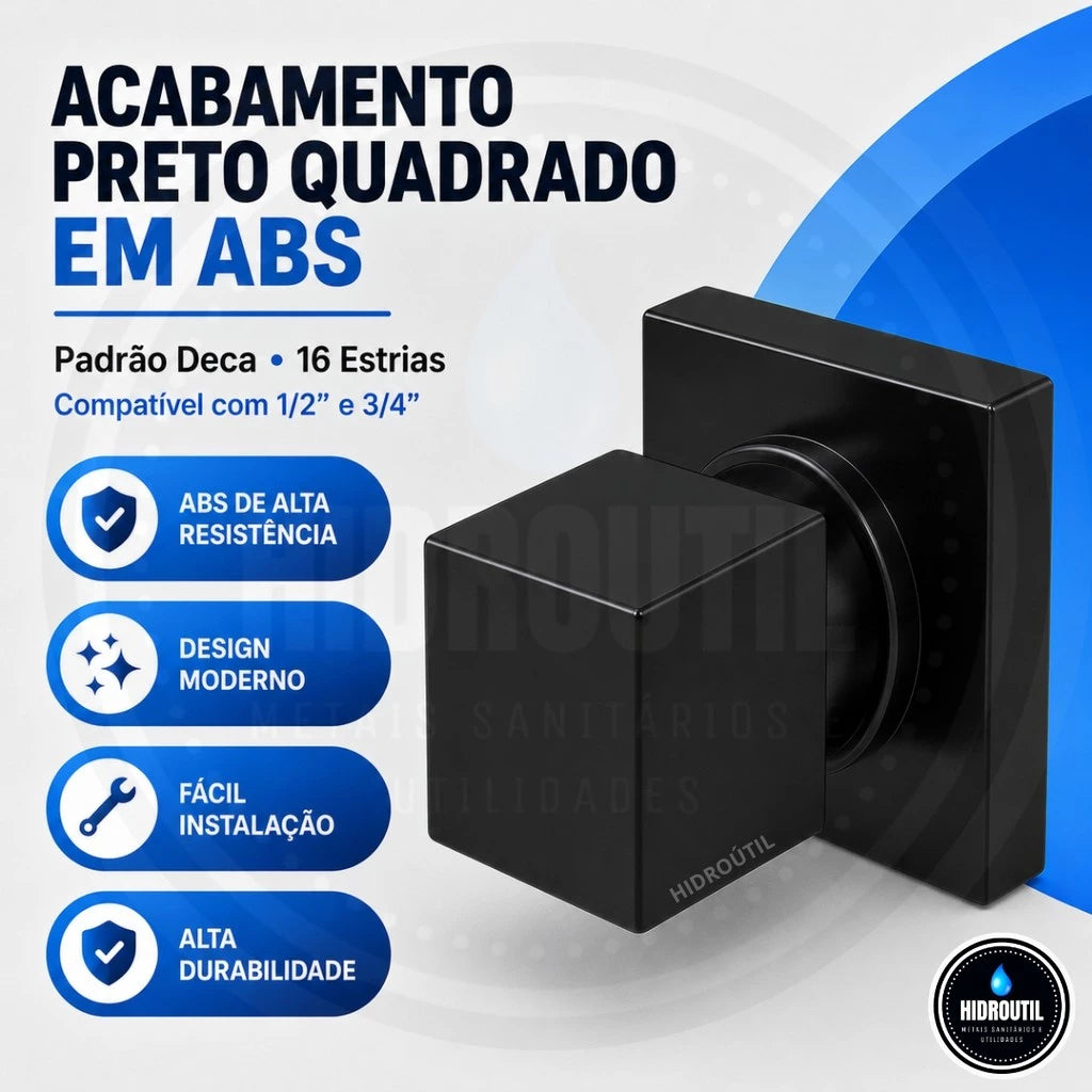Kit 2 Acabamentos Quadrado De Metal Para Registro Pressão Gaveta Deca Docol Acabamento Preto Fosco - Torneiras Royal 3