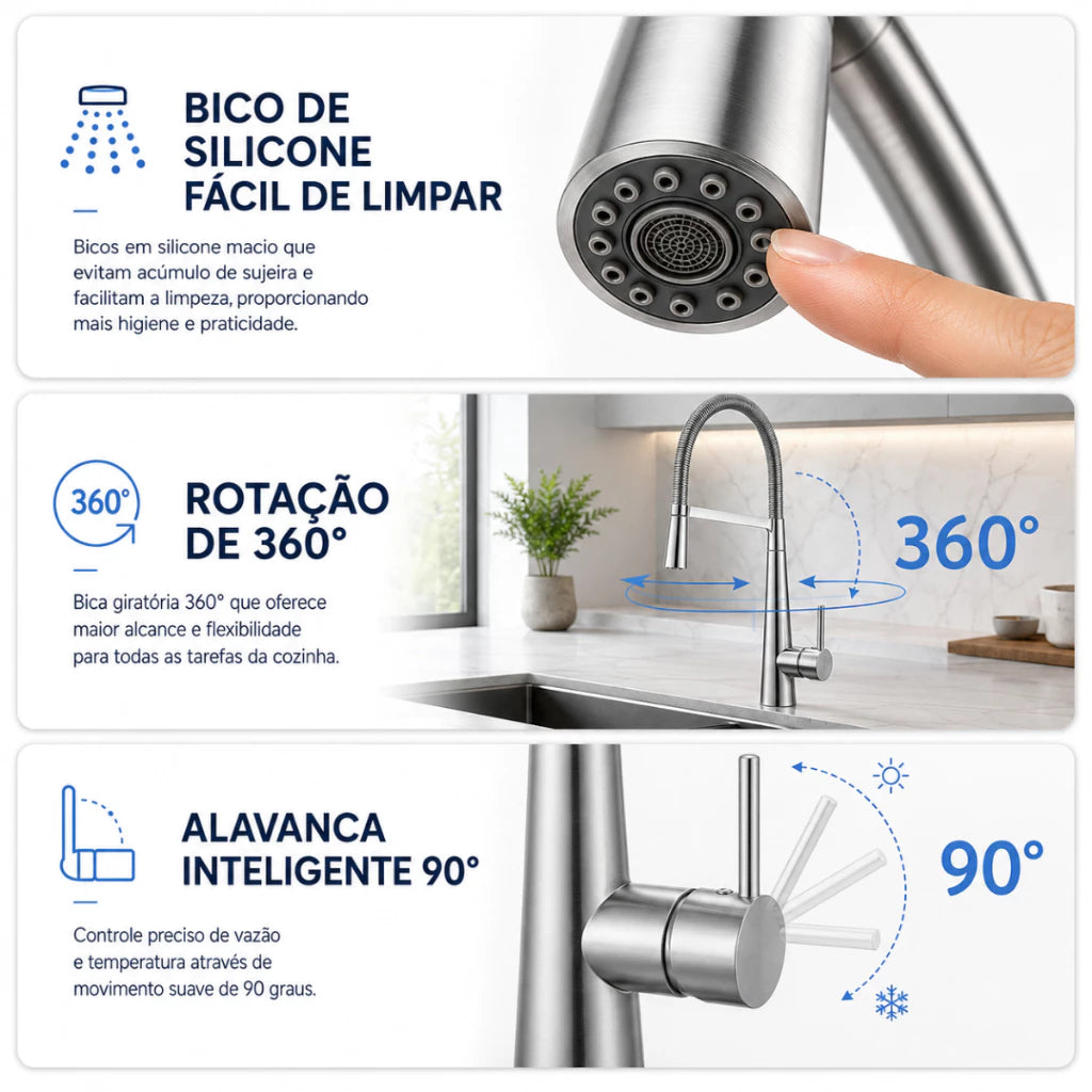 Torneira Para Cozinha Monocomando Pull-Out Royal Valence - Torneiras Royal 7