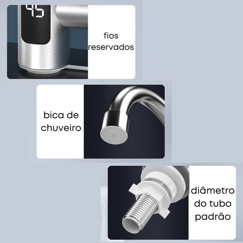 Torneira Elétrica Para Cozinha Banheiro Com Visor de Temperatura Regulagem e Giratória 360° - conteúdo da embalagem