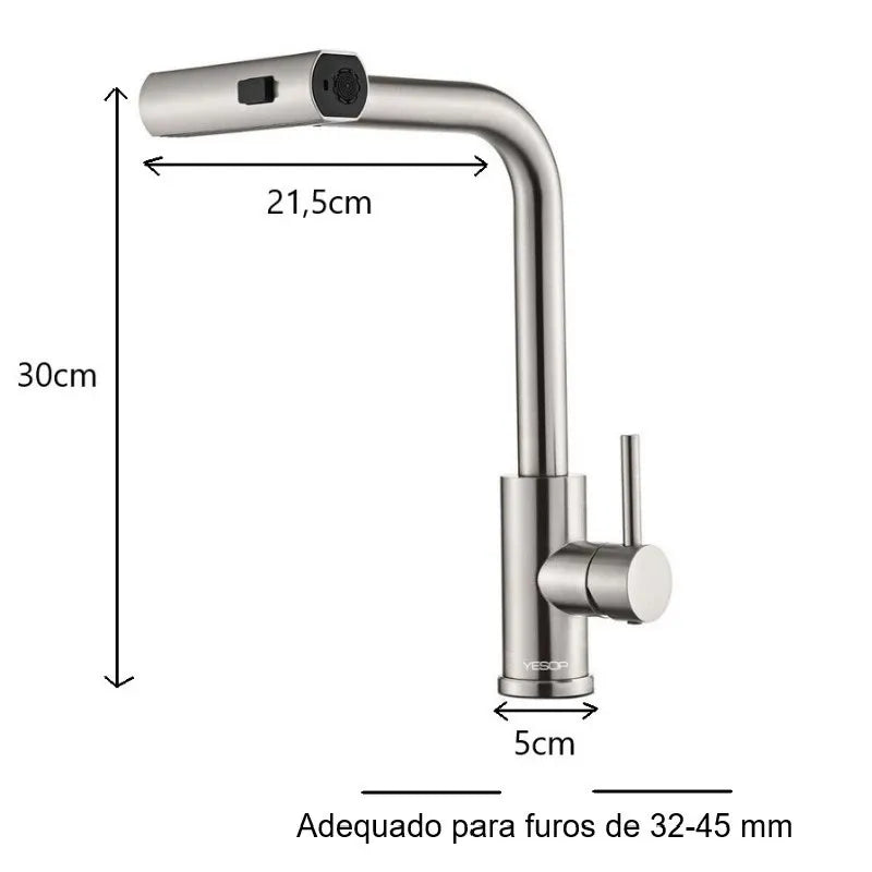 Torneira Para Cozinha Monocomando Pulverizador Cascata Rotativa com Ducha Extensível Rotativa - imagem do produto 2