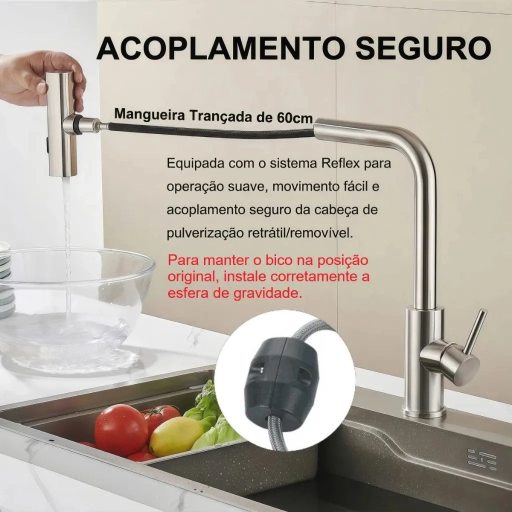 Torneira Para Cozinha Monocomando Pulverizador Cascata Rotativa com Ducha Extensível Rotativa - imagem do produto 7