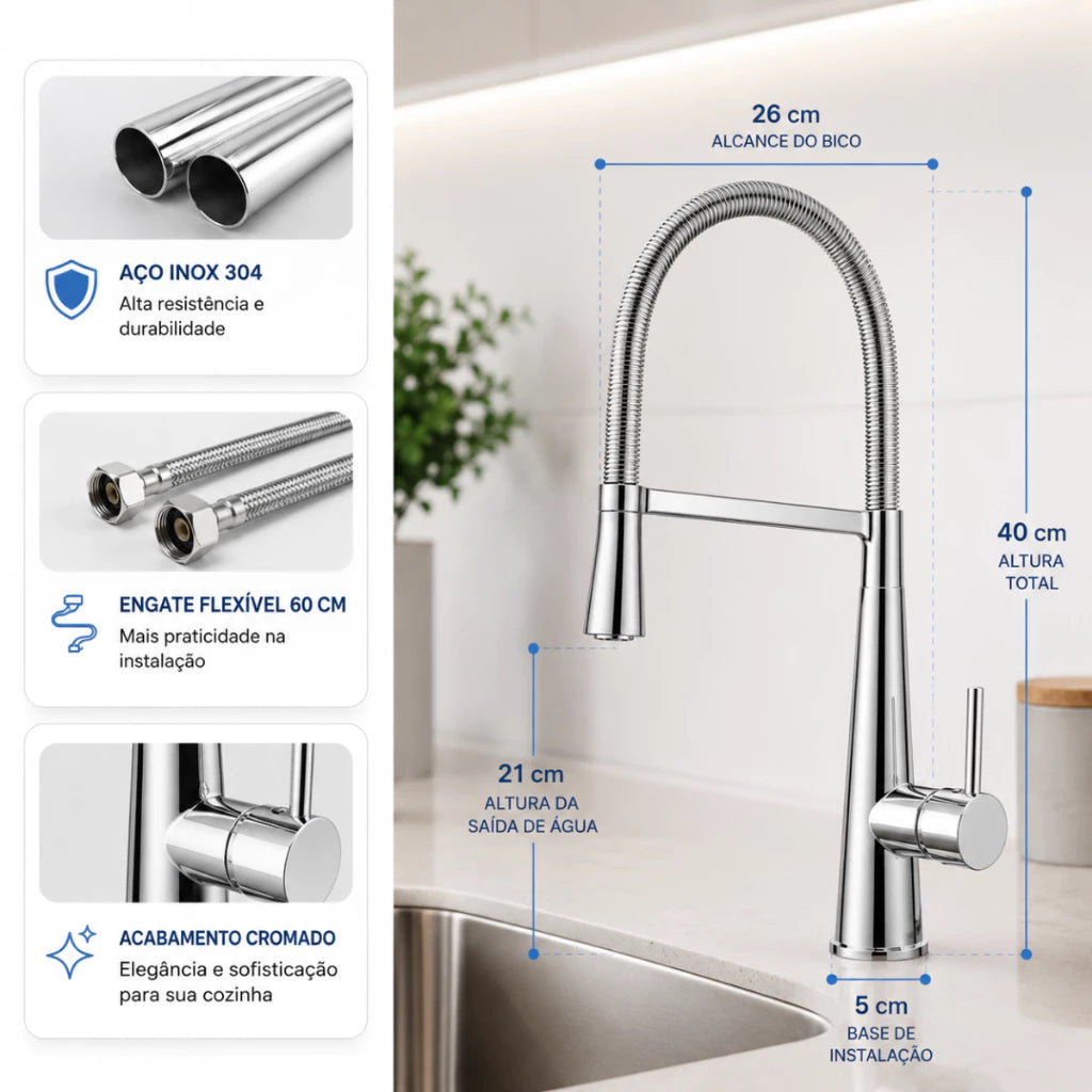 Torneira Para Cozinha Monocomando Pull-Out Royal Valence - Torneiras Royal 2