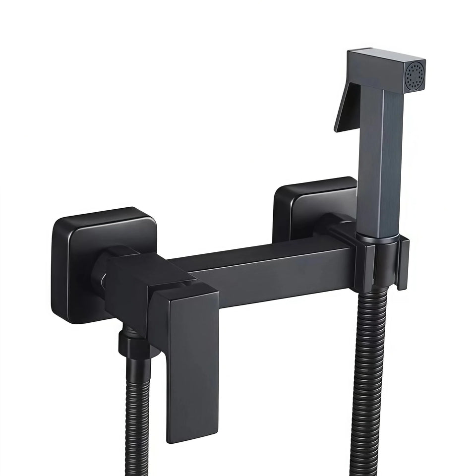 Ducha Higiênica Para Banheiro 100% Metal Com Suporte Acoplado Royal Square - Preto