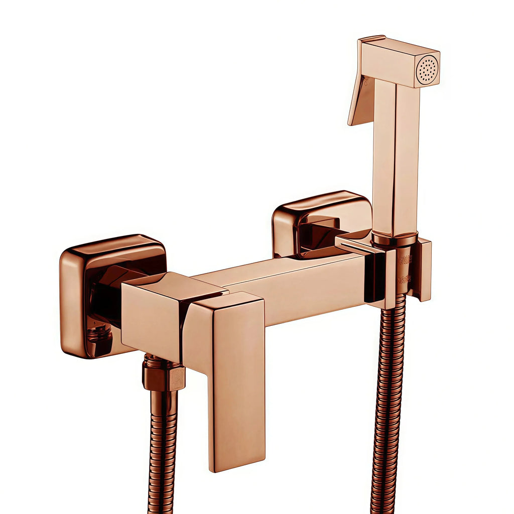 Ducha Higiênica Para Banheiro 100% Metal Com Suporte Acoplado Royal Square - rosé