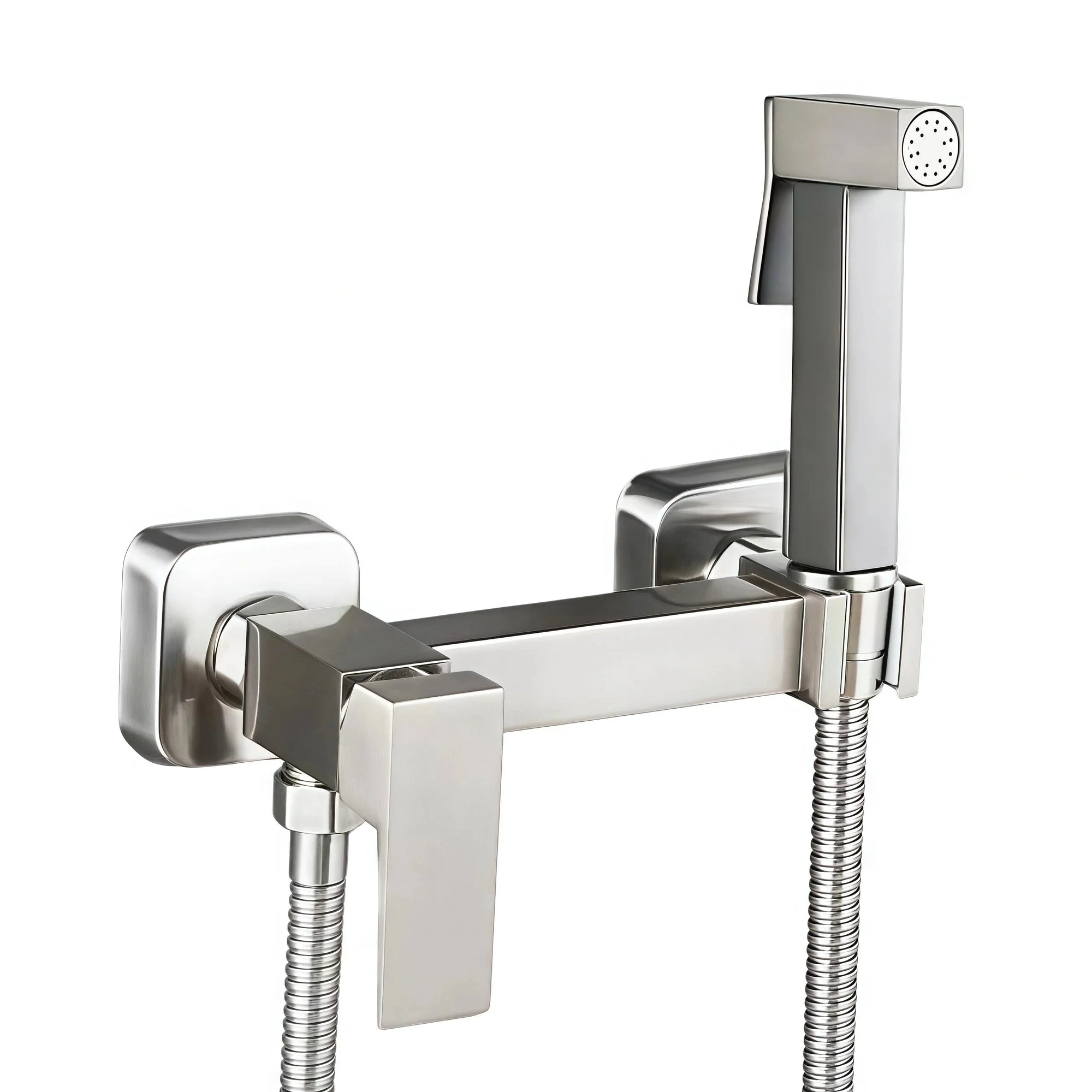 Ducha Higiênica Para Banheiro 100% Metal Com Suporte Acoplado Royal Square - Níquel Escovado