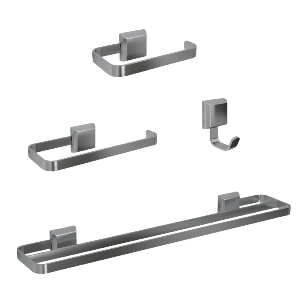 Kit Acessórios Para Banheiros 4 Peças Prata Lavabo Com Toalheiro Duplo - foto principal