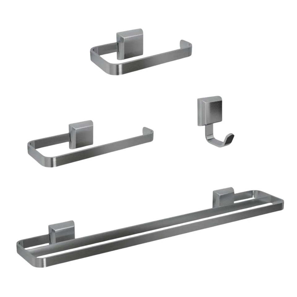 Kit Acessórios Para Banheiros 4 Peças Prata Lavabo Com Toalheiro Duplo - foto principal