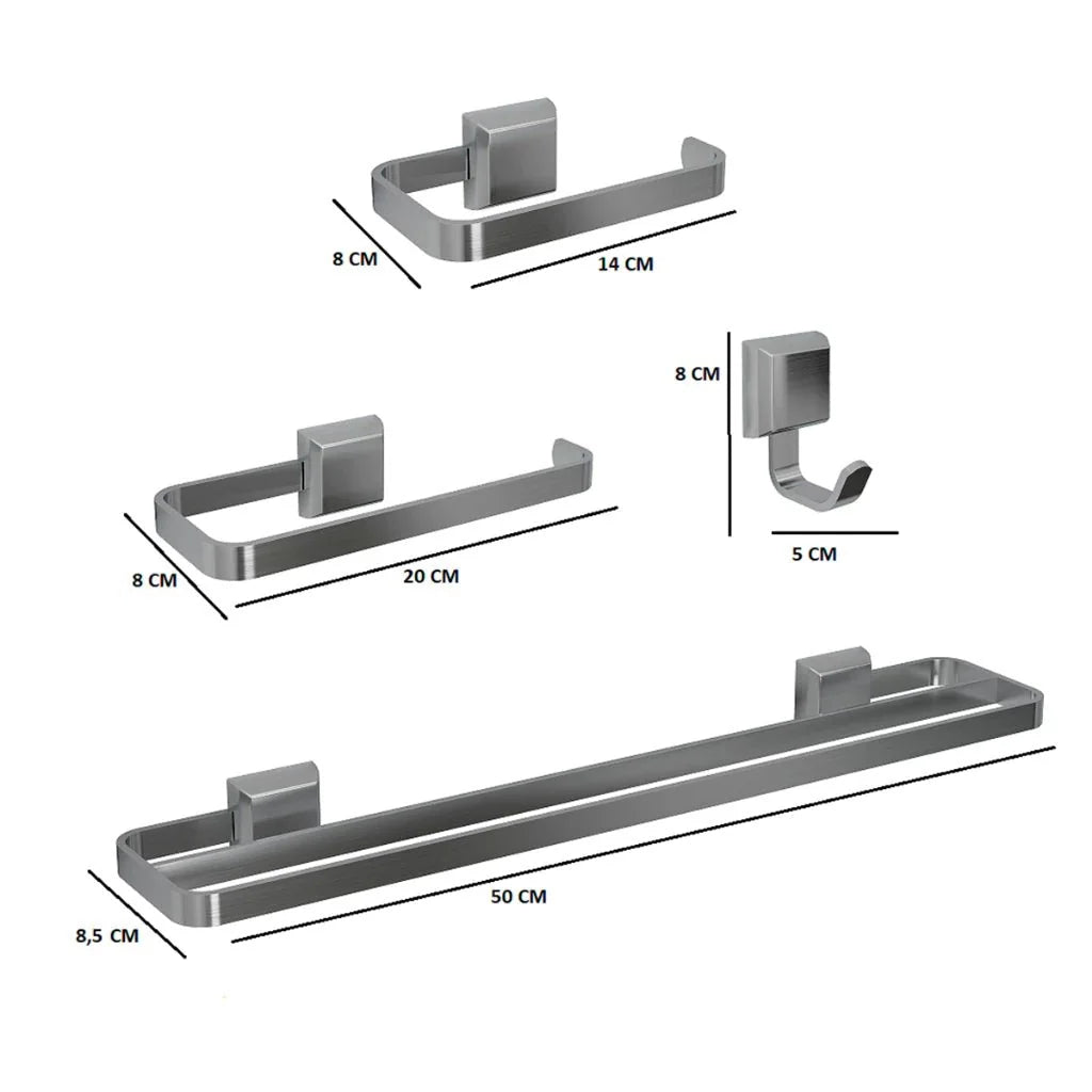 Kit Acessórios Para Banheiros 4 Peças Prata Lavabo Com Toalheiro Duplo - imagem do produto 2